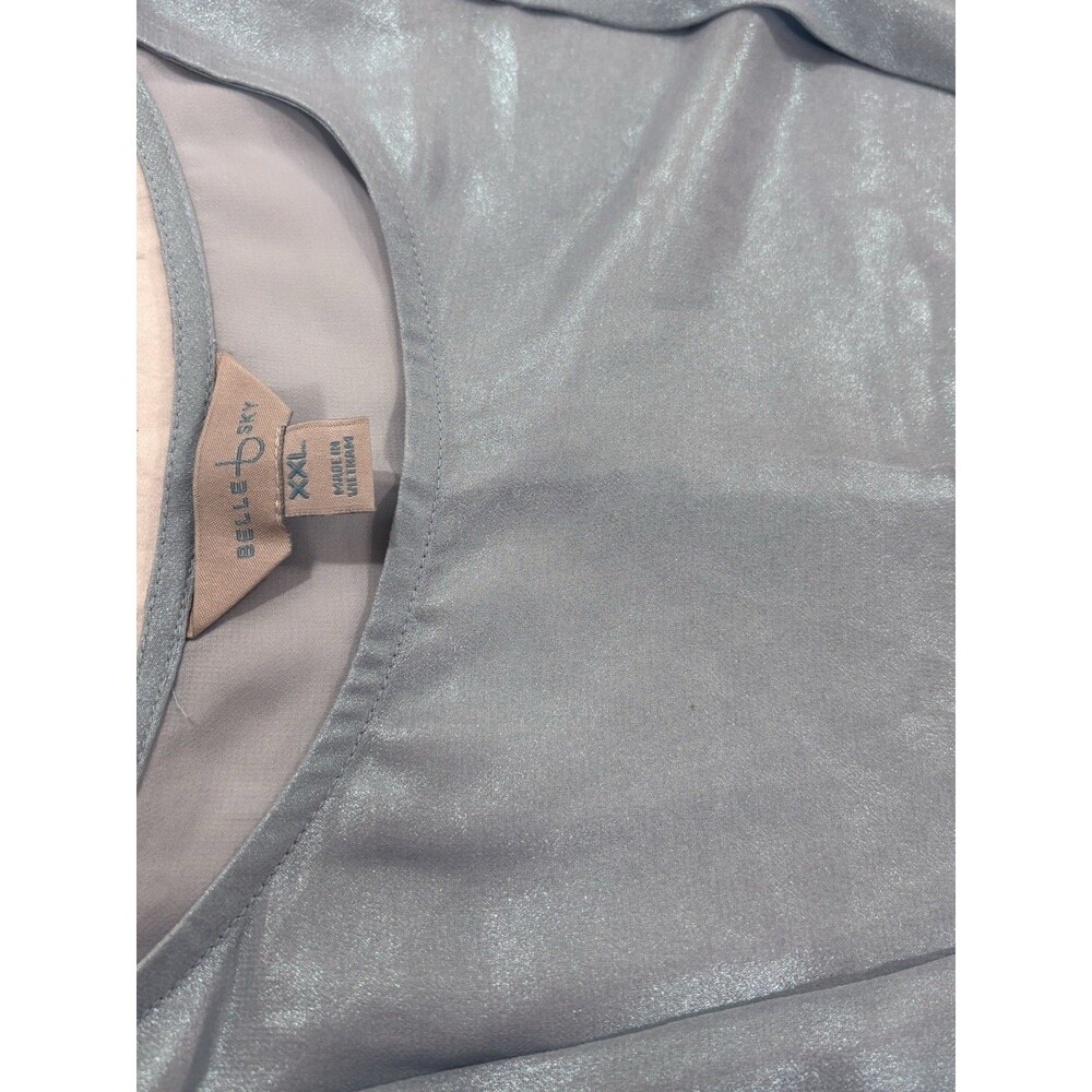 NWT Belle Sky Blue Metallic Tie Front Blouse XXL Shimmery Top - Picture 12 of 13